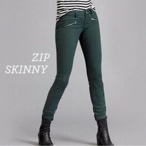 Cabi 2 Hunter Green Moto Zip Skinny Jeans Style 3388